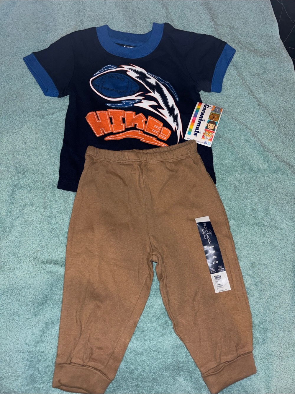 NWT Garanimals Brown Kids Jogger Pants & football appliqué black hike tee 12m